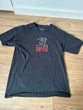 Empyre Black Tee Red & White Floral Grim Reaper Graphic Tattoo Flash Art